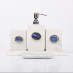 White Marble with Blue Agate Bathroom Set, Set of 5