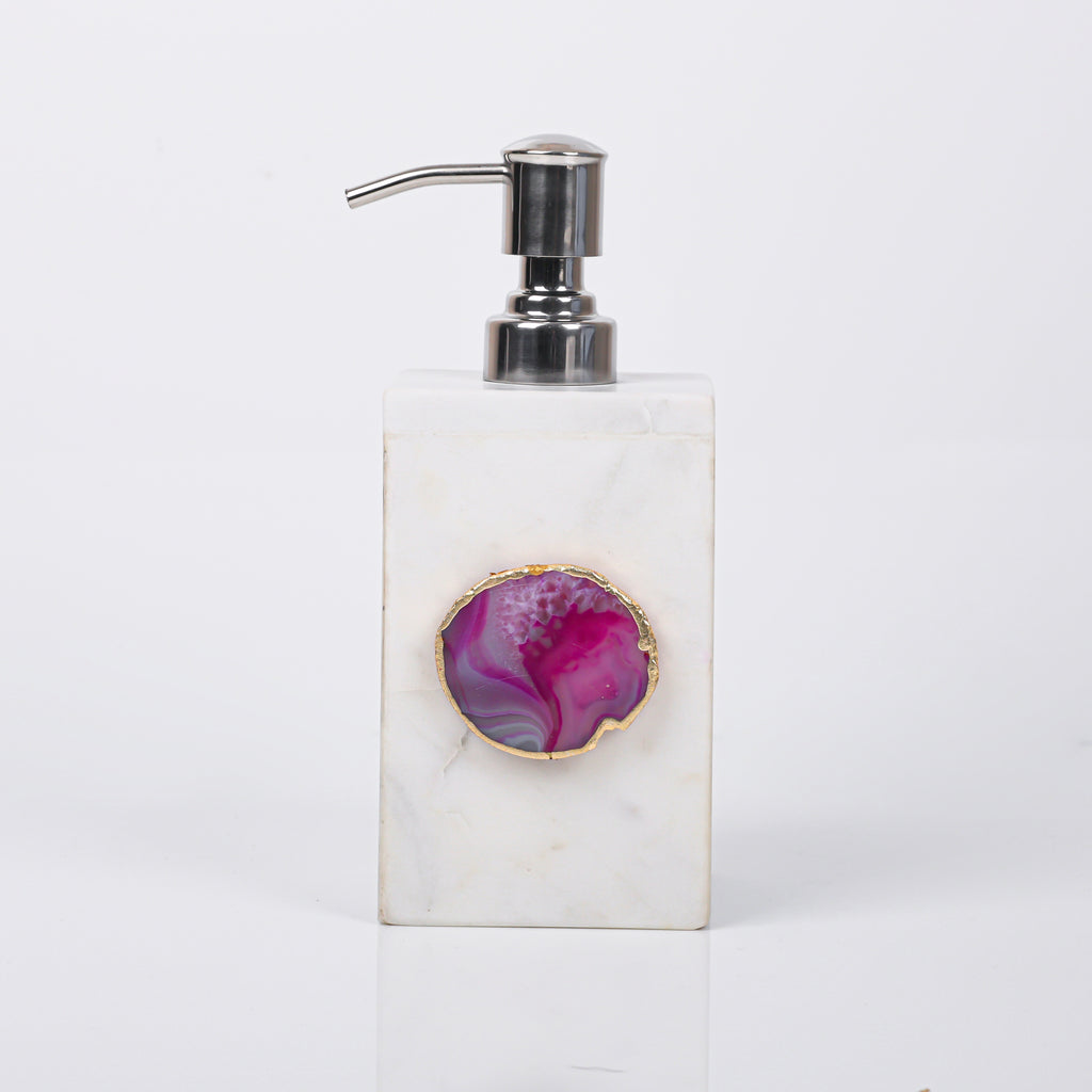 White Marble with Pink Agate Soap Dispenser