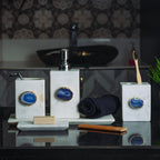 White Marble with Blue Agate Bathroom Set, Set of 5