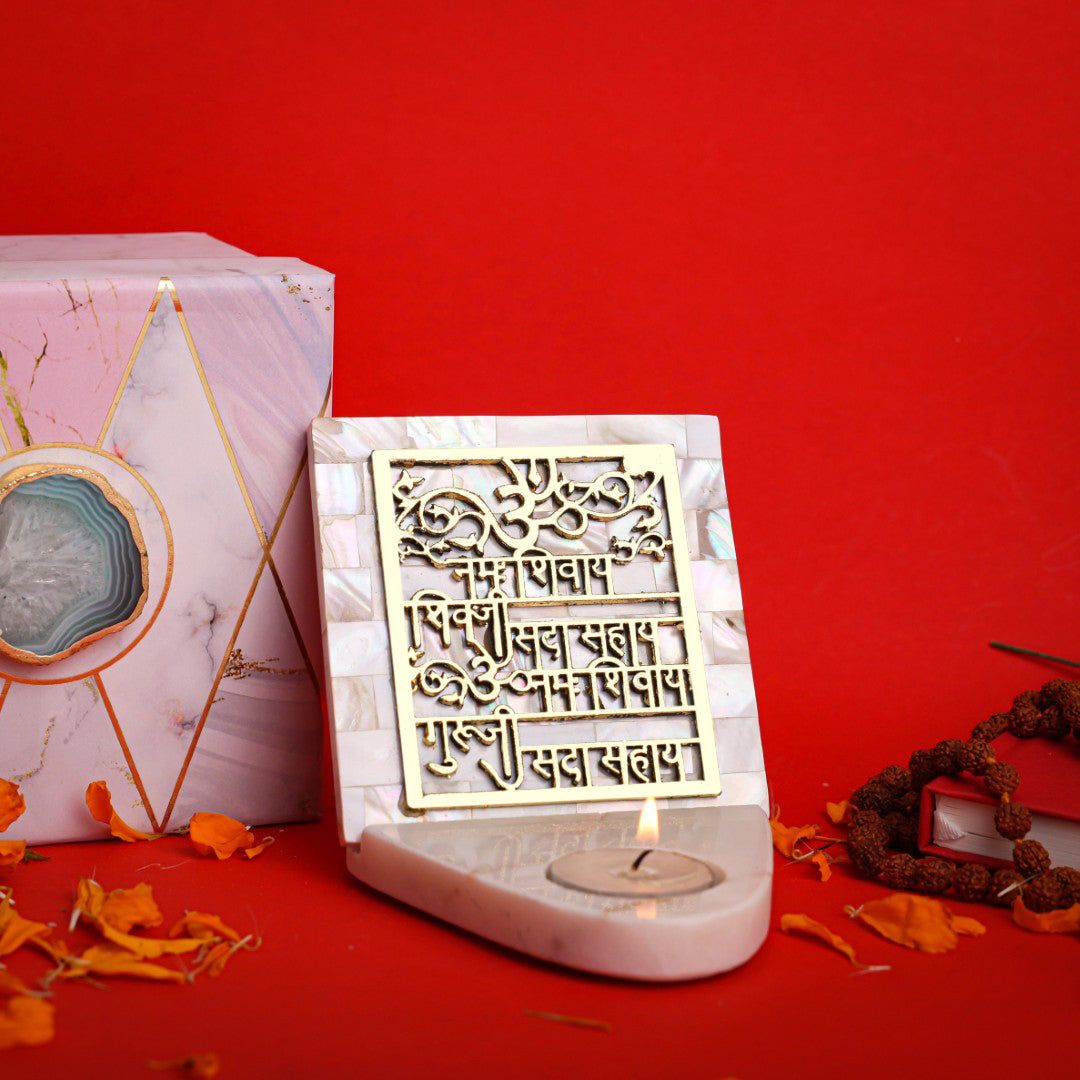 Mother Of Pearl Om Namah Shivay TeaLight Holder