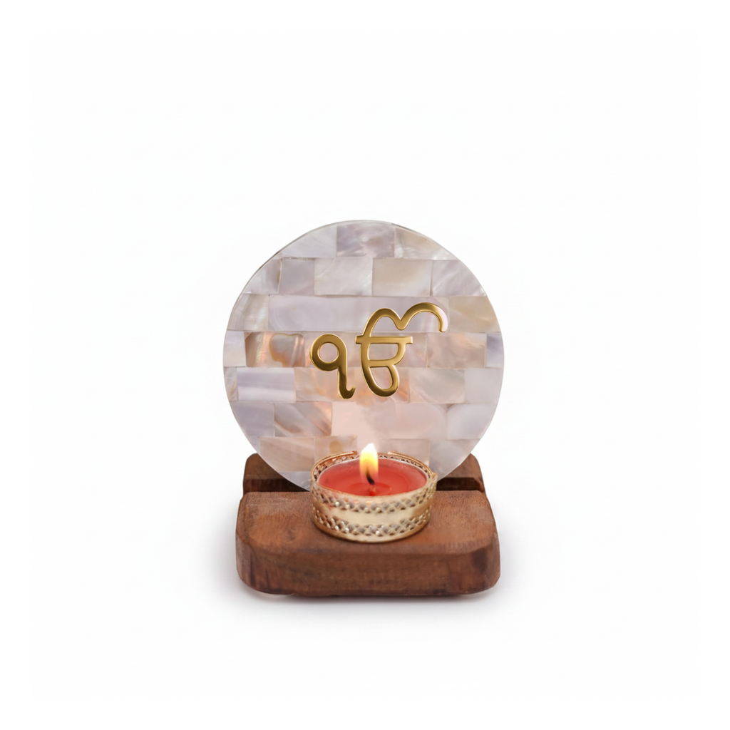 Ik Onkar Tealight Holder Mother of Pearl with Wood