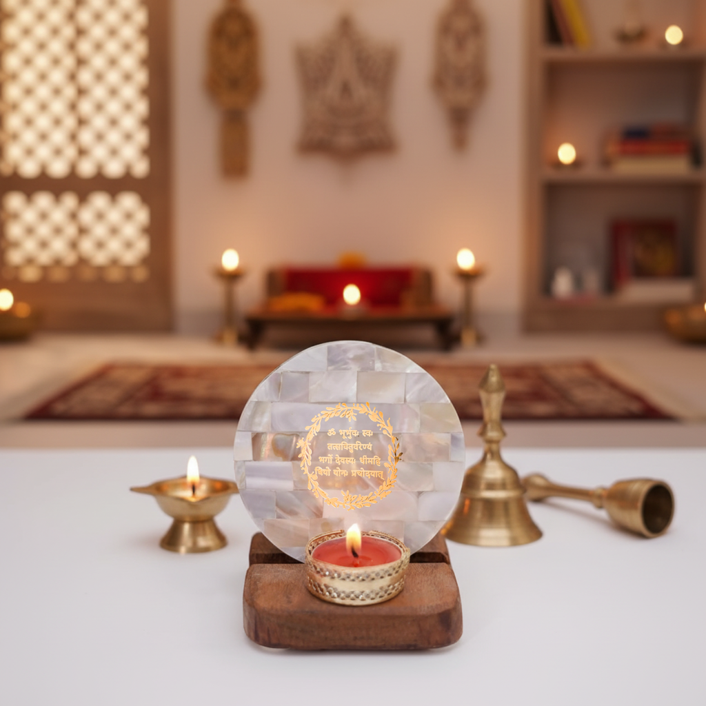 OM Tea Tea Light Holder Mother of Pearl with Wood