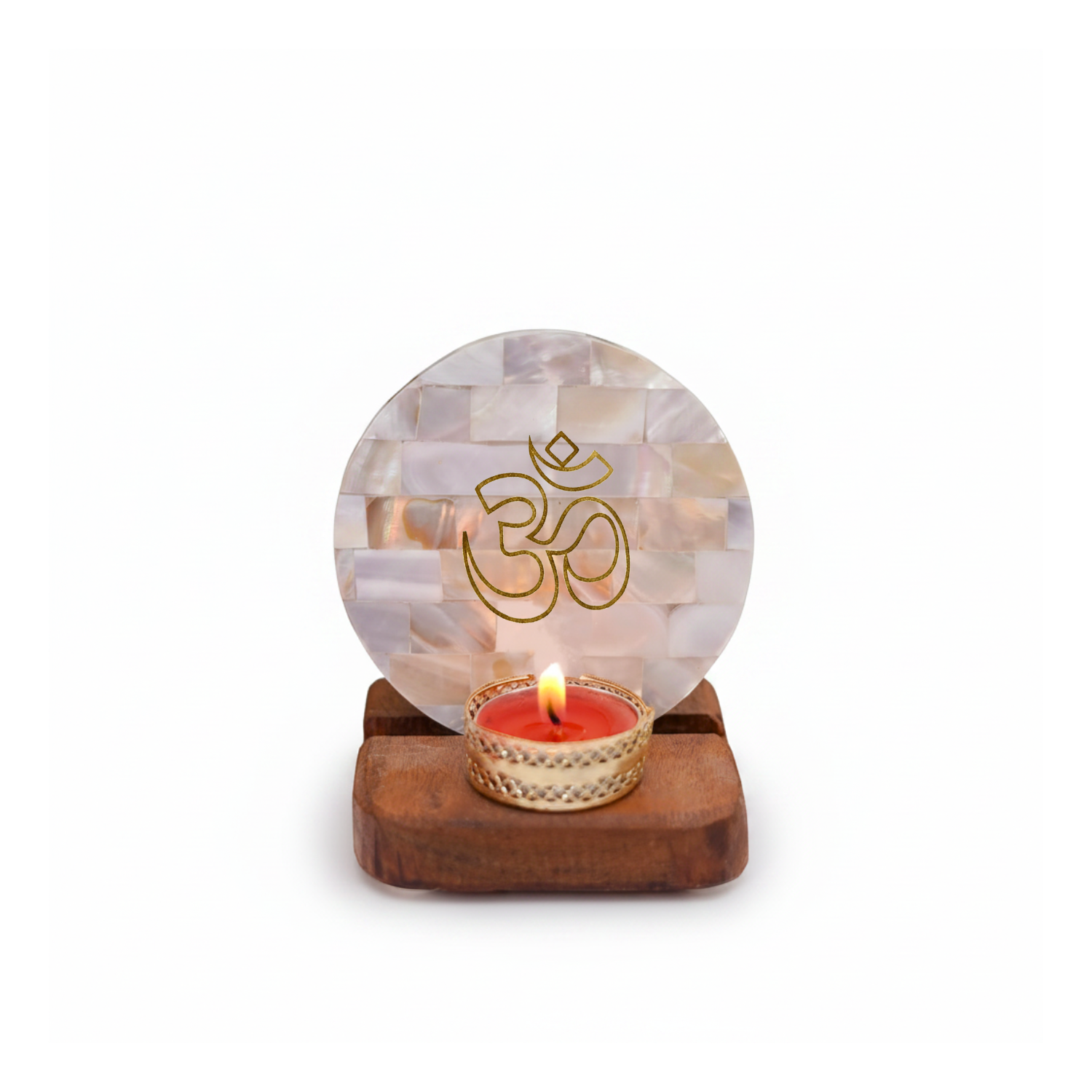 OM Tea Tea Light Holder Mother of Pearl with Wood