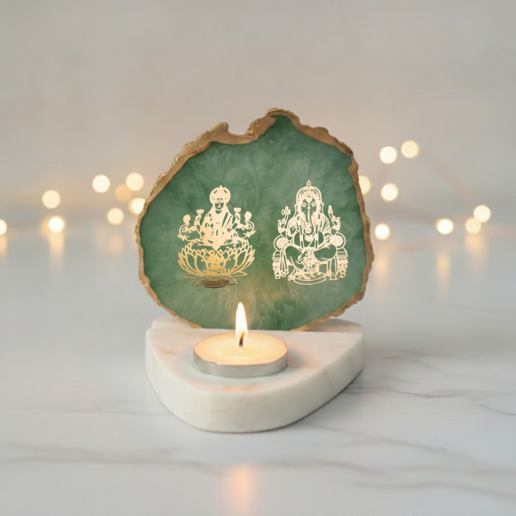 Laxmi Ganesha Agate with Marble Base Back Side Tealight