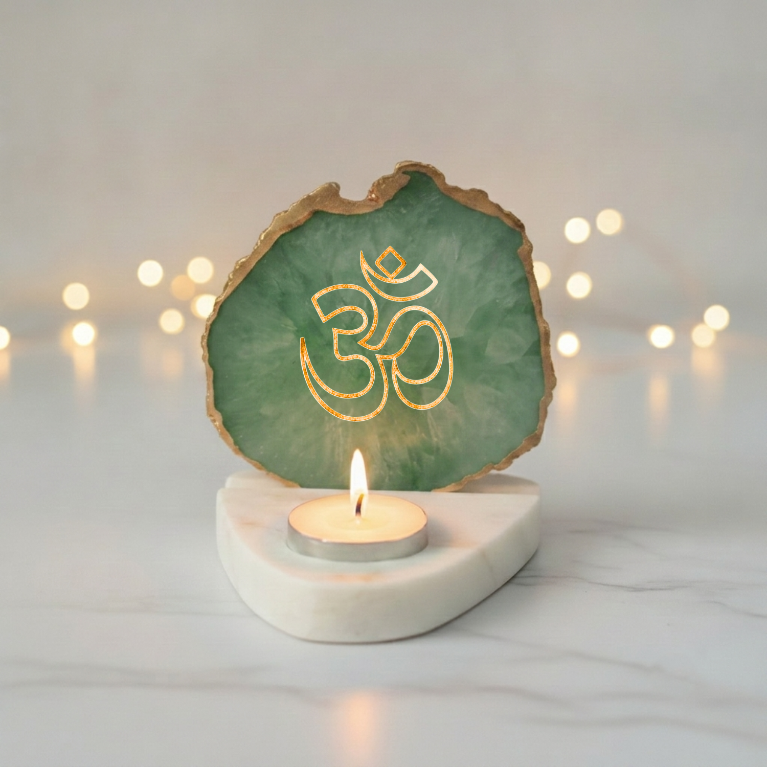 OM Agate with Marble Base Front Side Tealight