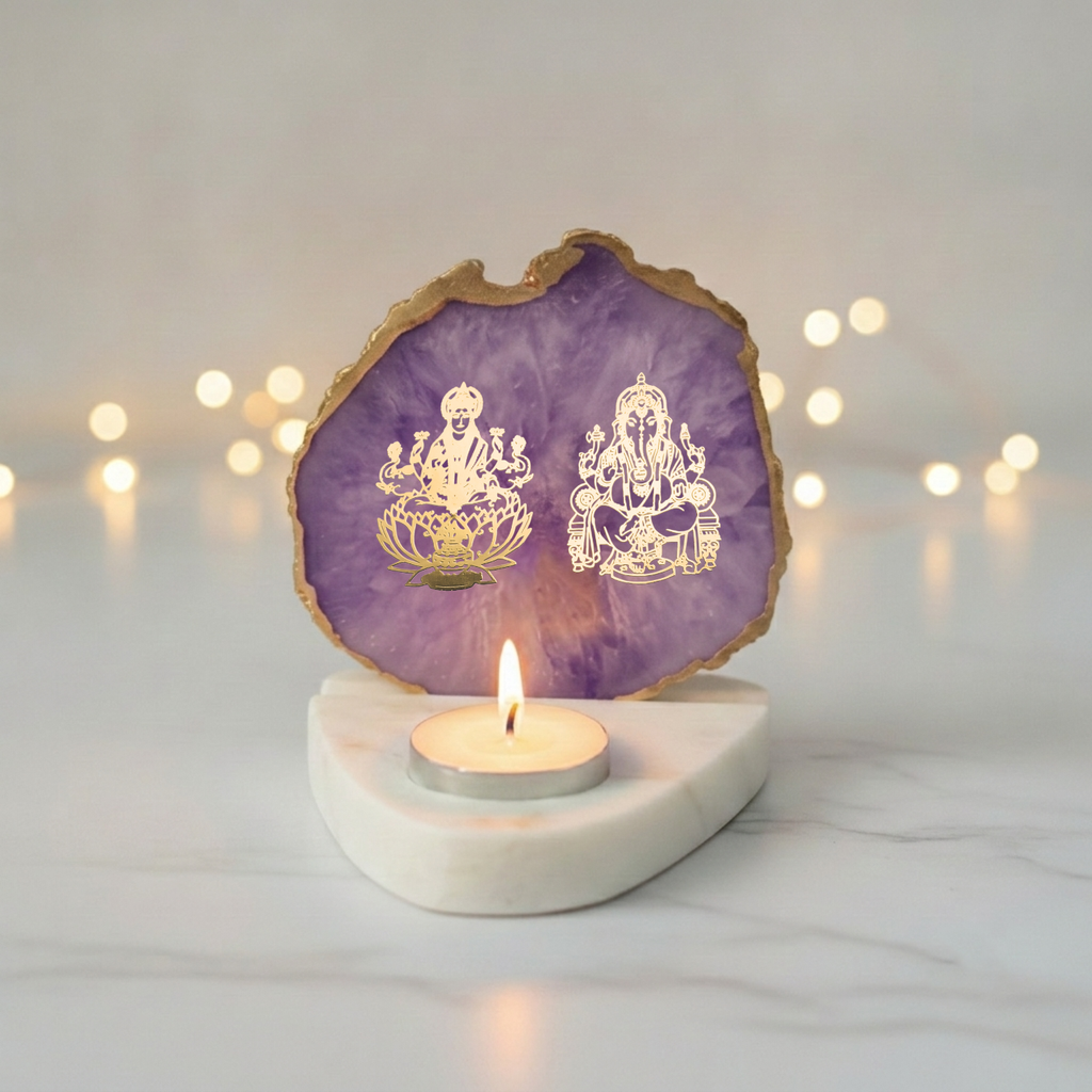 Laxmi Ganesha Agate with Marble Base Back Side Tealight