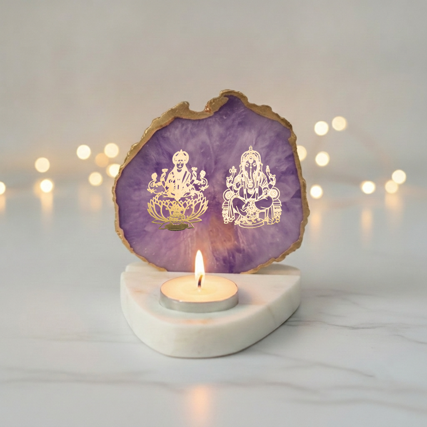Laxmi Ganesha Agate with Marble Base Back Side Tealight