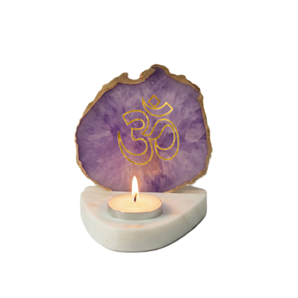 OM Agate with Marble Base Front Side Tealight