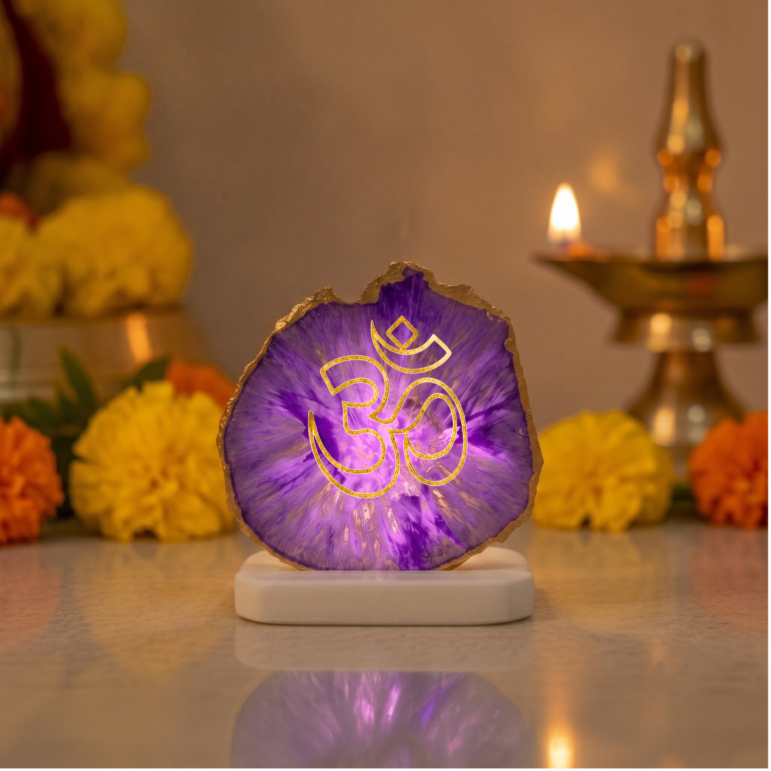 OM Agate with Marble Base Front Side Tealight