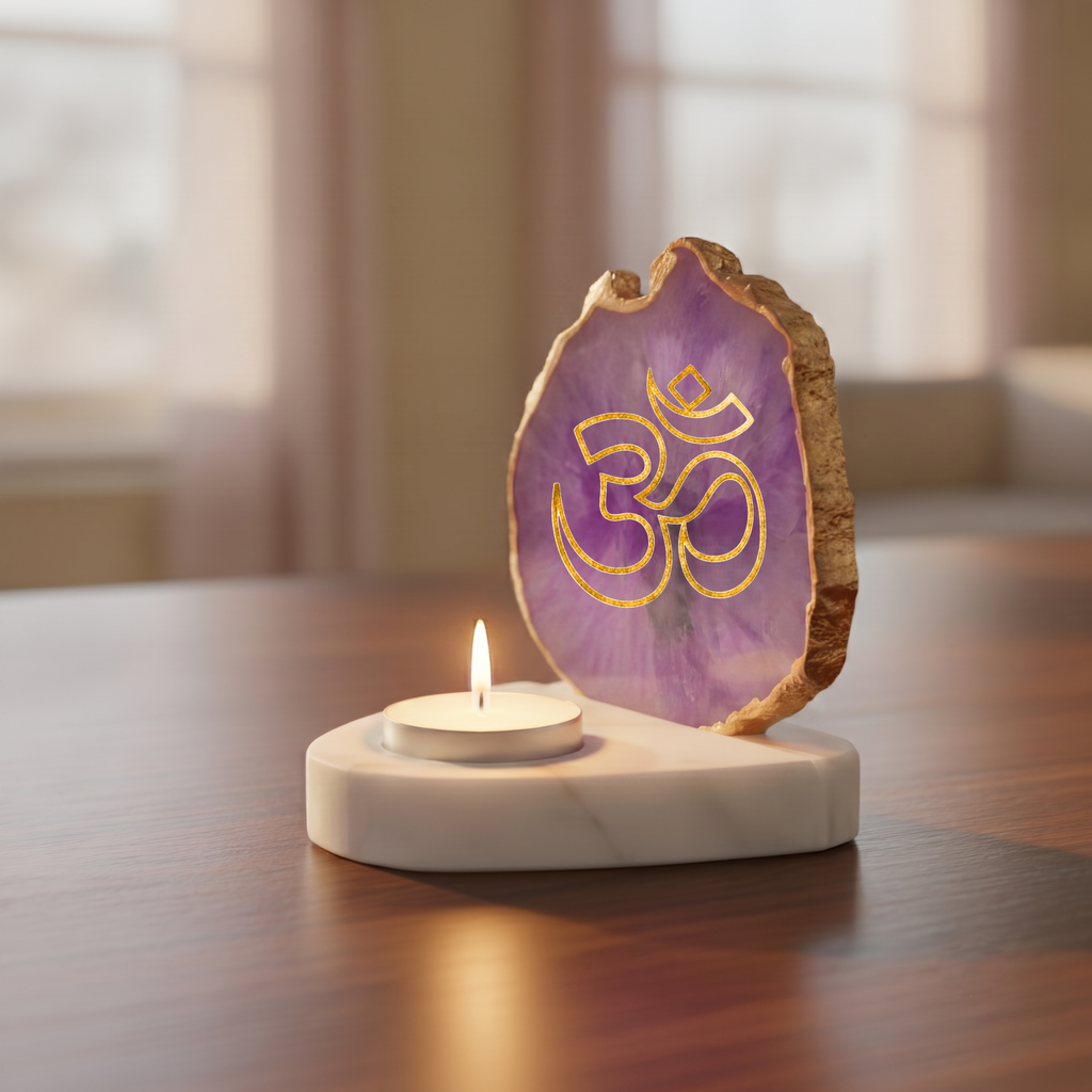 OM Agate with Marble Base Front Side Tealight