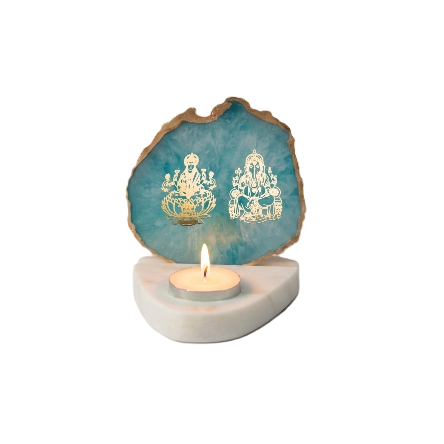 Laxmi Ganesha Agate with Marble Base Back Side Tealight