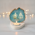 Laxmi Ganesha Agate with Marble Base Back Side Tealight