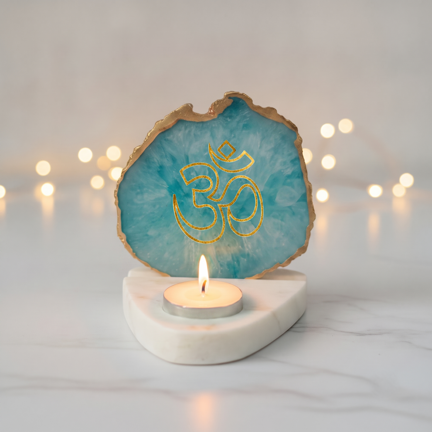 OM Agate with Marble Base Front Side Tealight