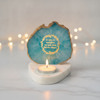 Gayatri Mantra Agate with Marble Base Back Side Tealight-Green