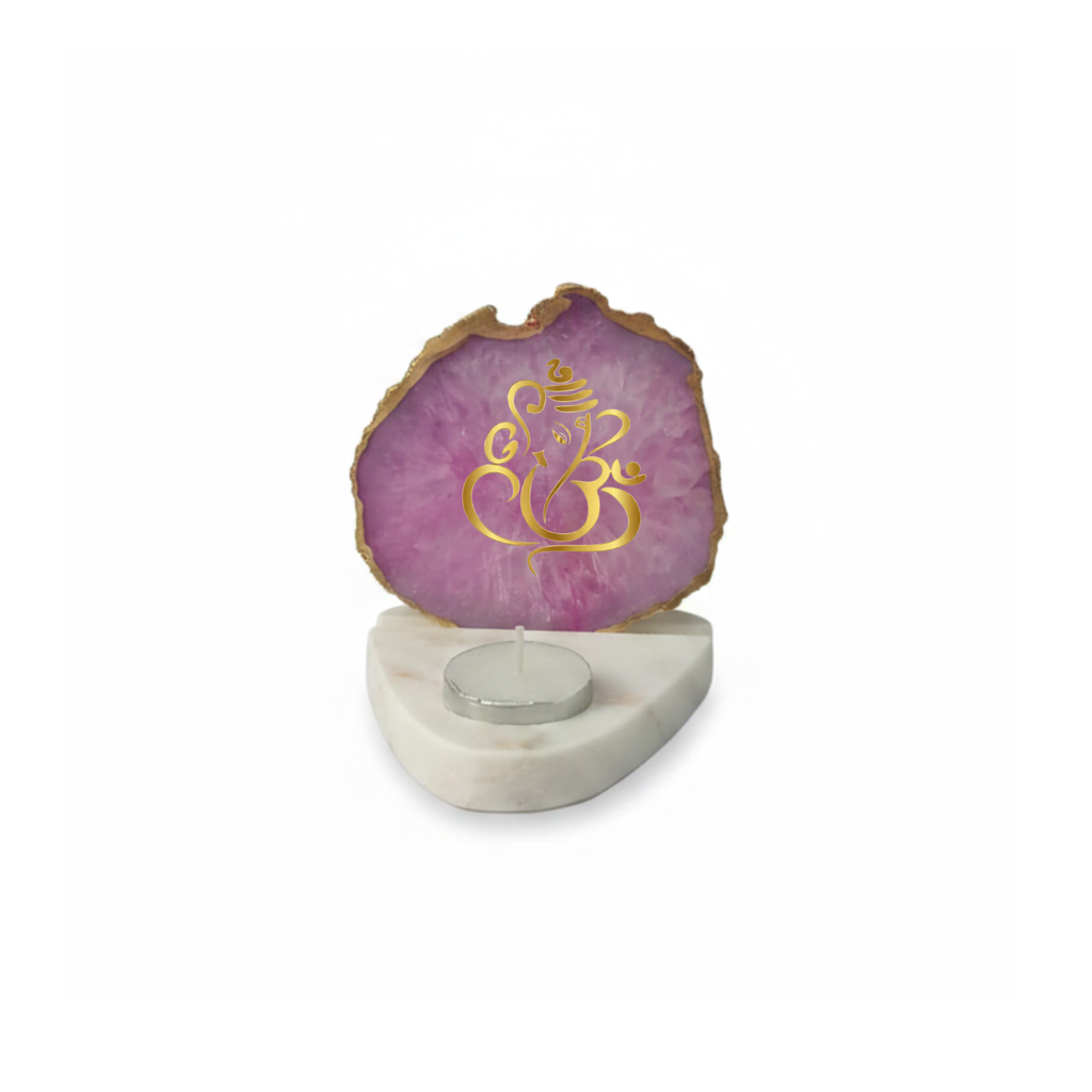 Ganesha Agate with Marble Base Front Side Tealight