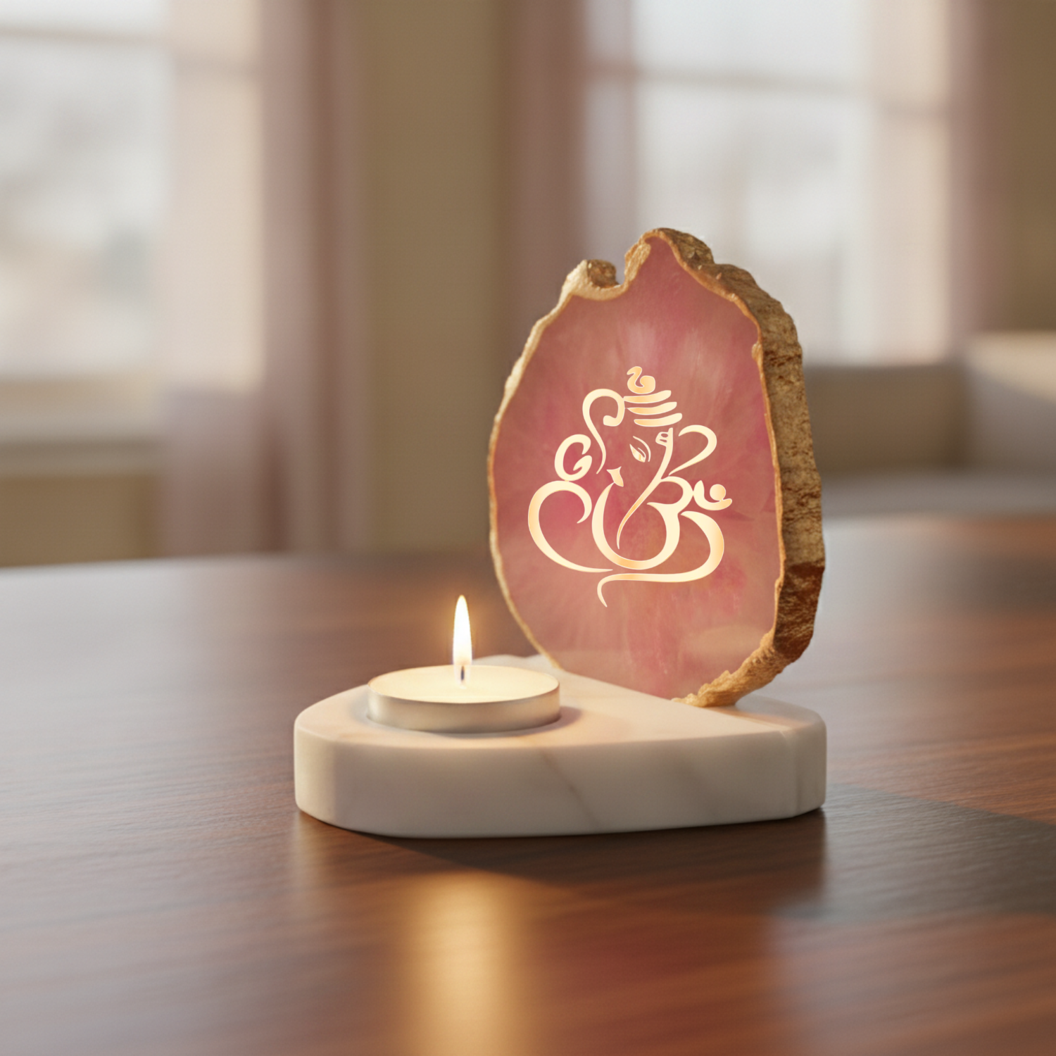 Ganesha Agate with Marble Base Front Side Tealight