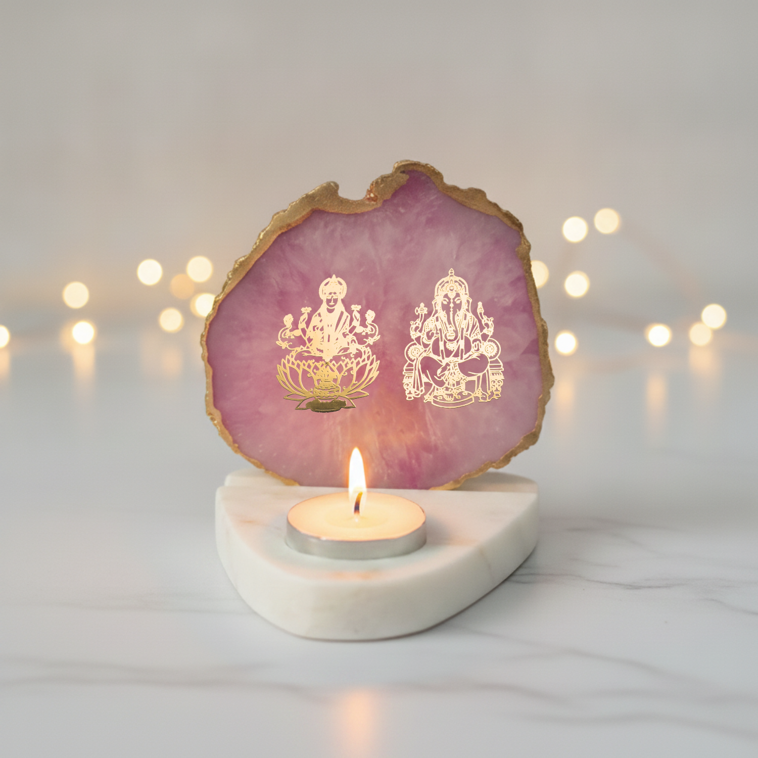 Laxmi Ganesha Agate with Marble Base Back Side Tealight