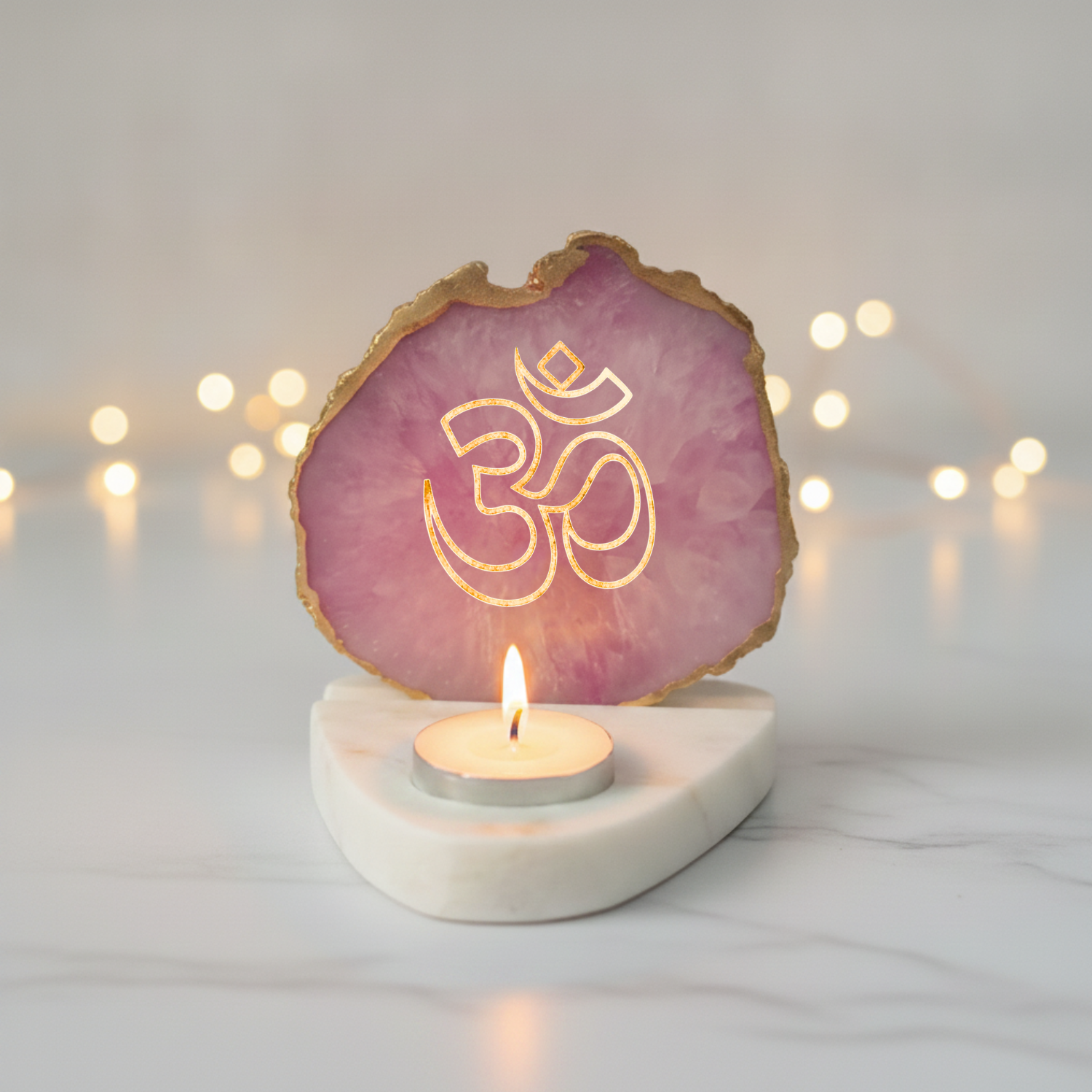 OM Agate with Marble Base Front Side Tealight