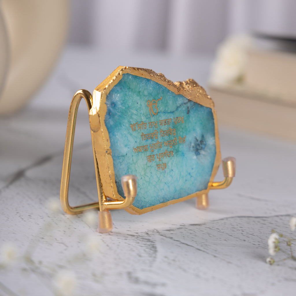 Ik Onkar Mantra Turquoise Agate Metal Showpeice