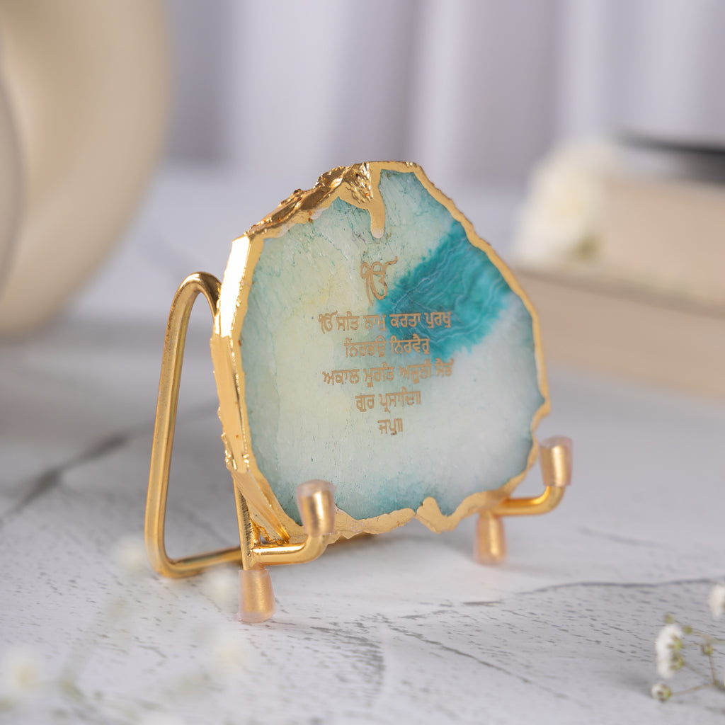 Ik Onkar Mantra Green Agate Metal Showpeice