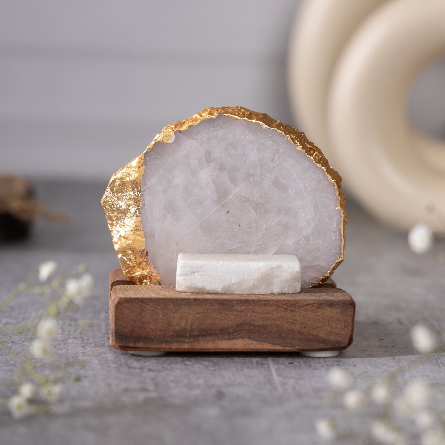 Budha Tree White Agate Tealight Wooden