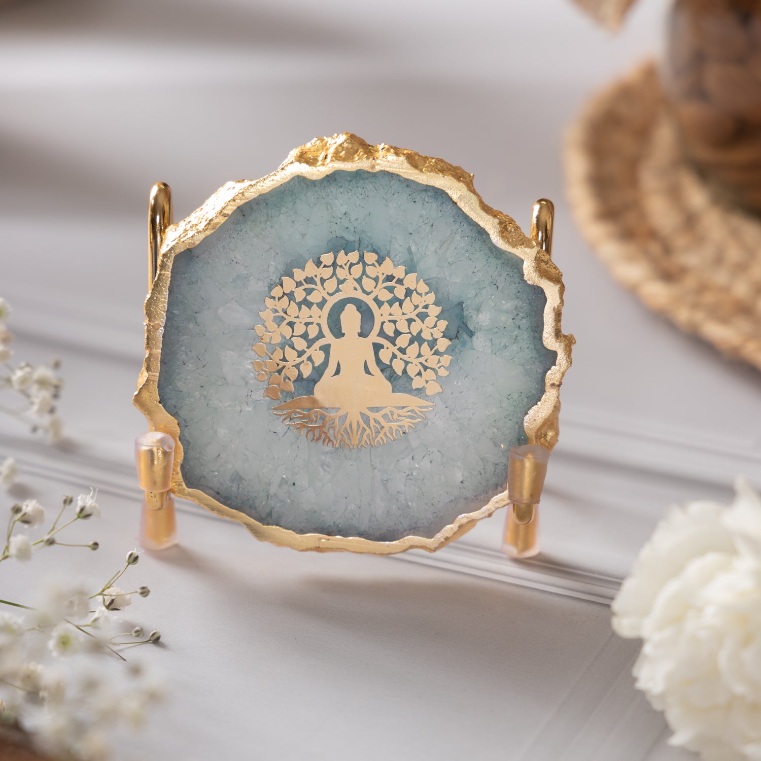 Budha Tree Turquoise Agate Metal Showpeice