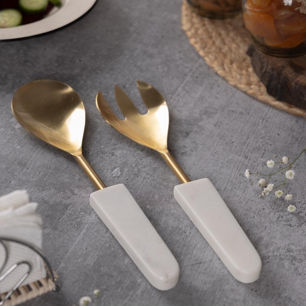 Marble salad server gold