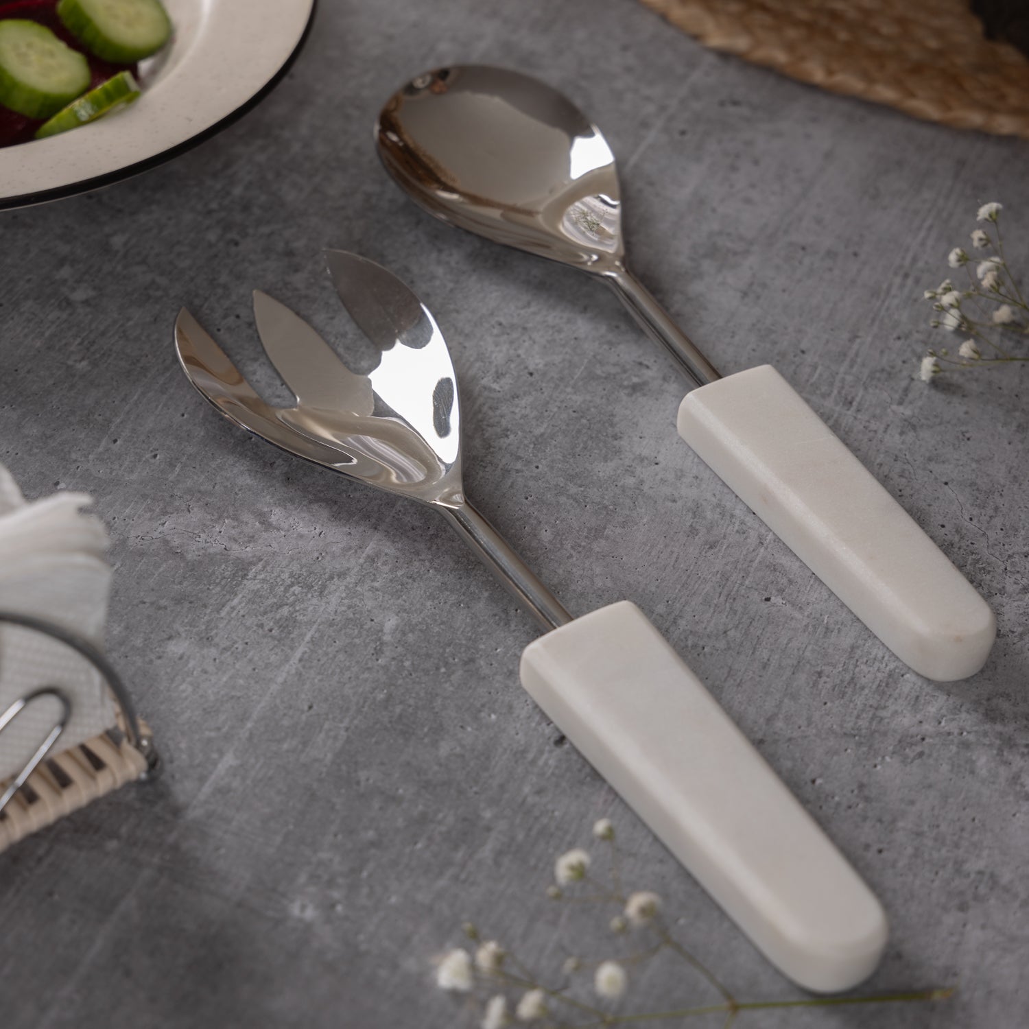 Marble salad server silver