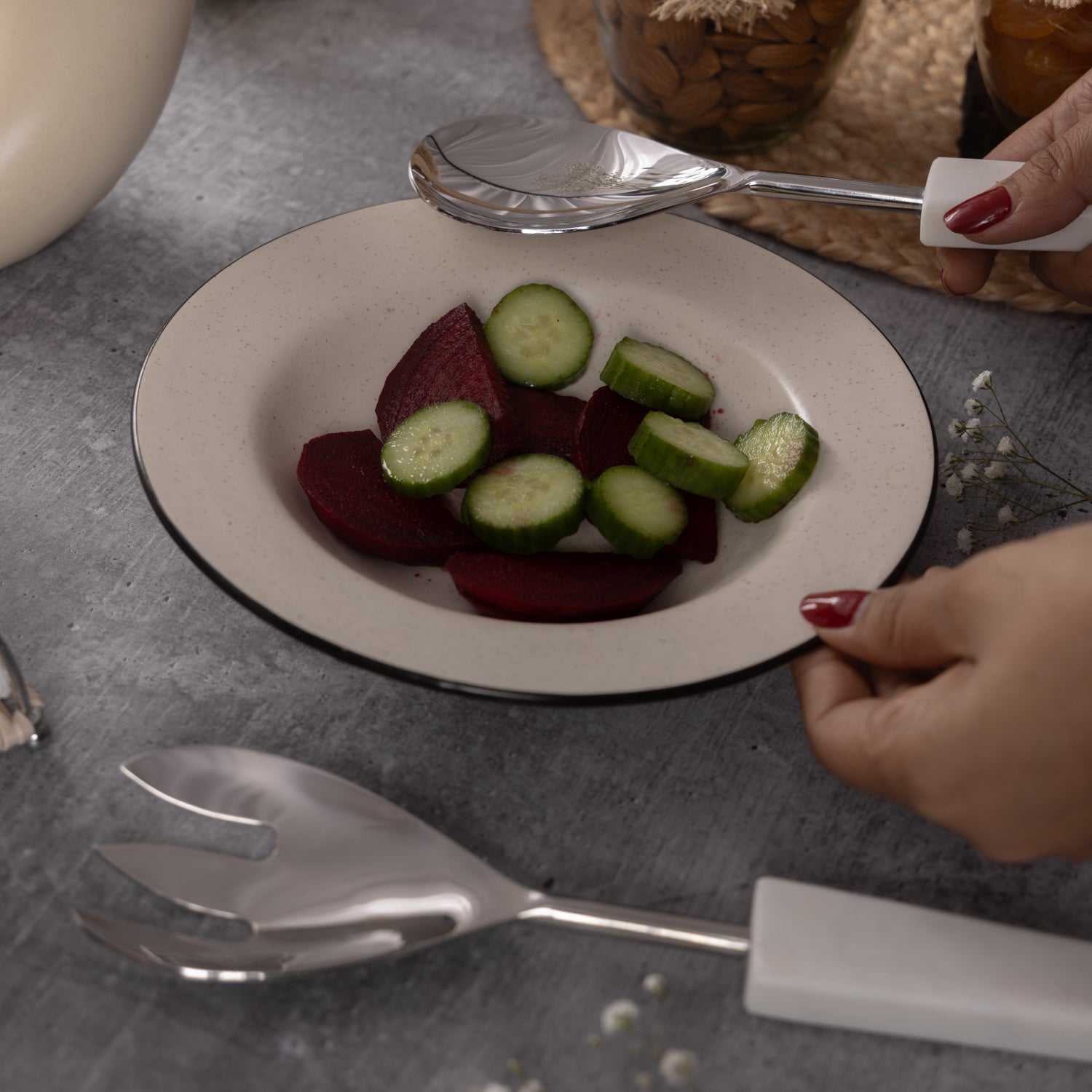 Marble salad server silver