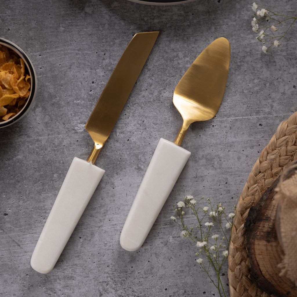 cake server and knife marble