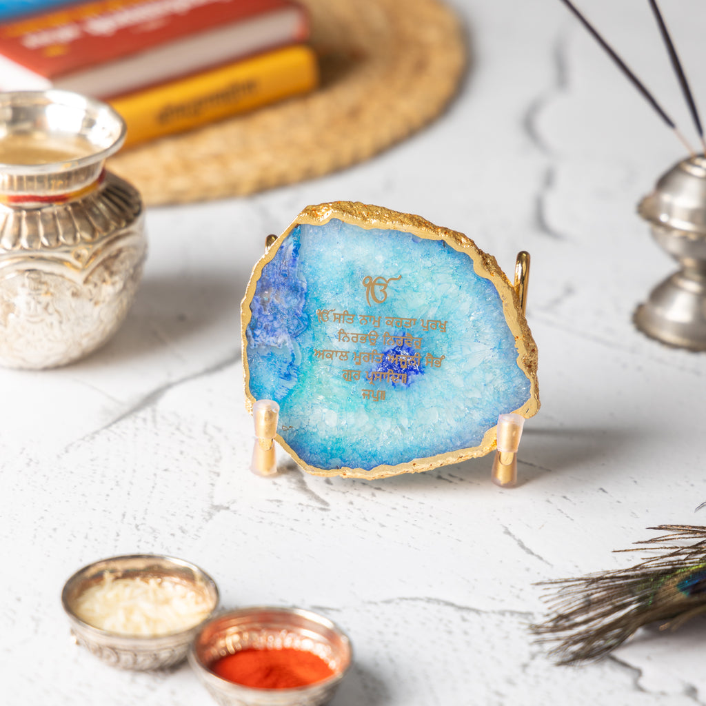 Ik Onkar Mantra Blue Agate Metal Showpeice