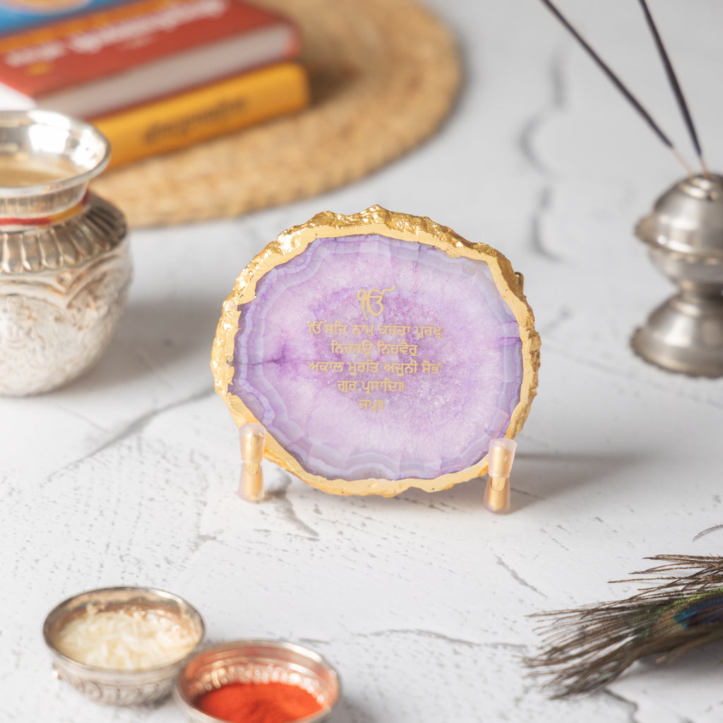 Ik Onkar Mantra Purple Agate Metal Showpeice
