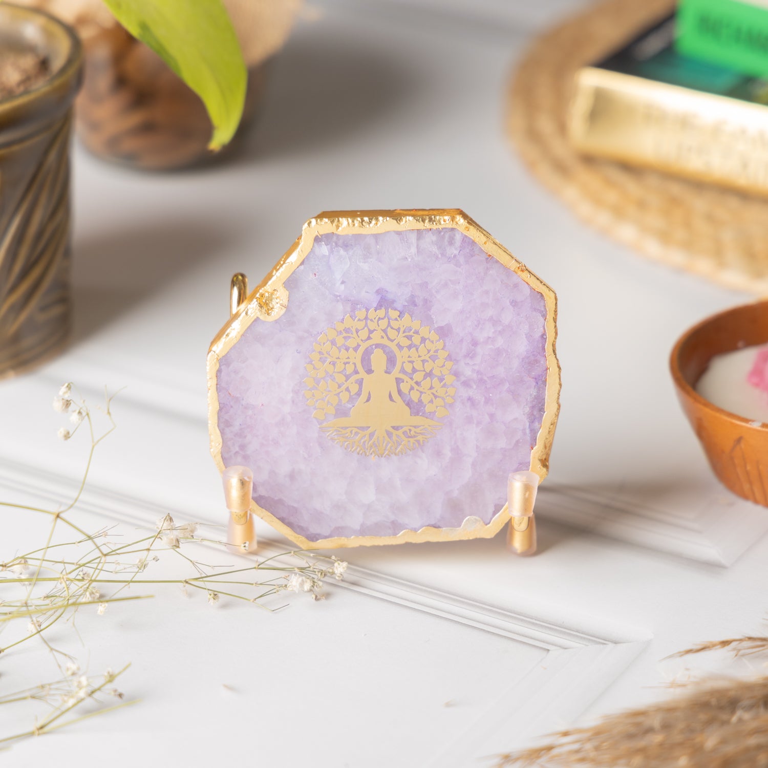 Budha Tree Purple Agate Metal Showpeice