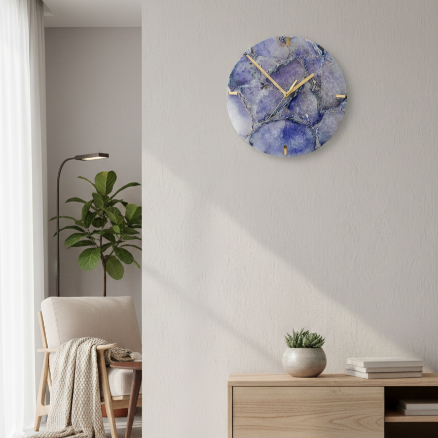Agate Round Wall Clock - Blue