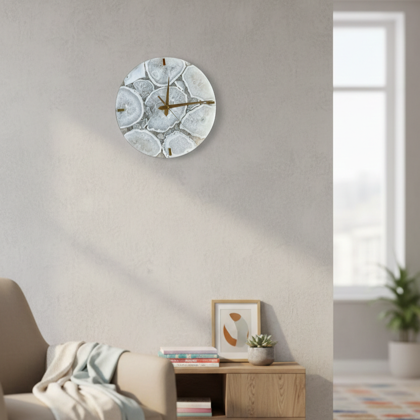 Agate Round Wall Clock - White