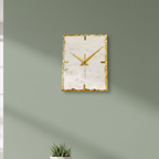 White Marble Rectangular Gold Leafing Wall Clock
