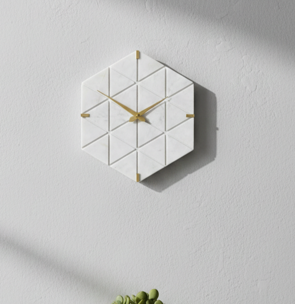 White Marble Hexagon Wall Clock