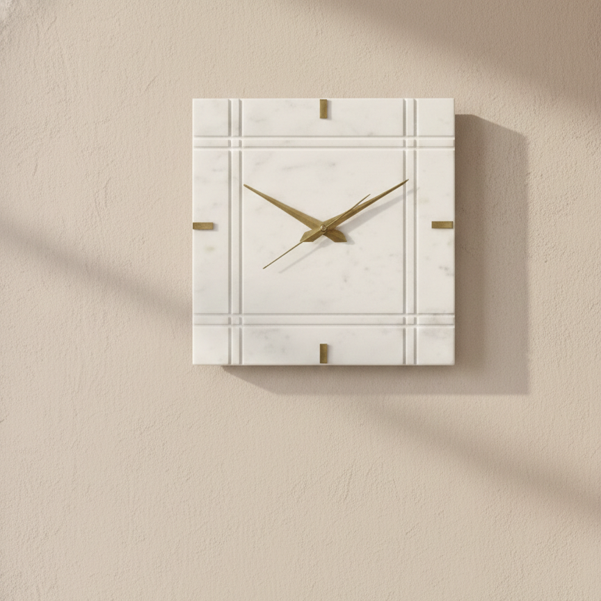 White Marble Square Wall Clock
