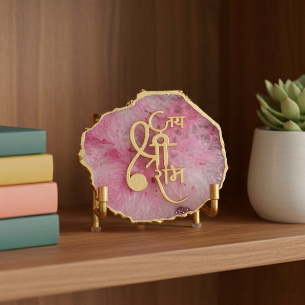 Jai Shree Ram Purple Agate  Metal Stand