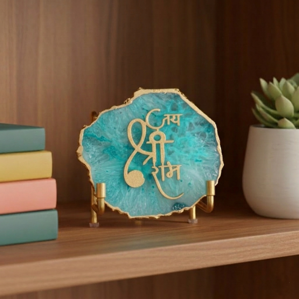 Jai Shree Ram -  White Agate Metal Stand