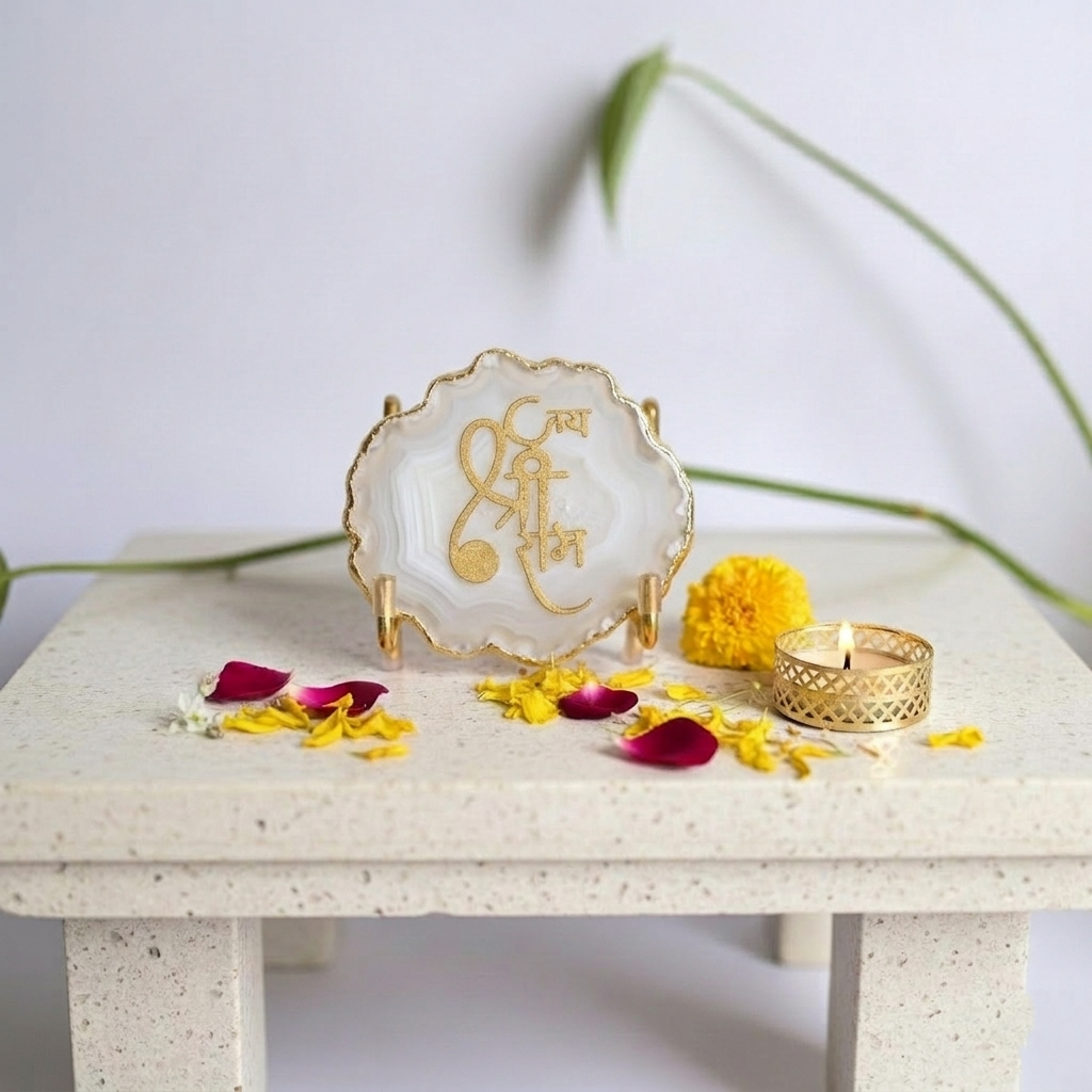 Jai Shree Ram -  White Agate Metal Stand