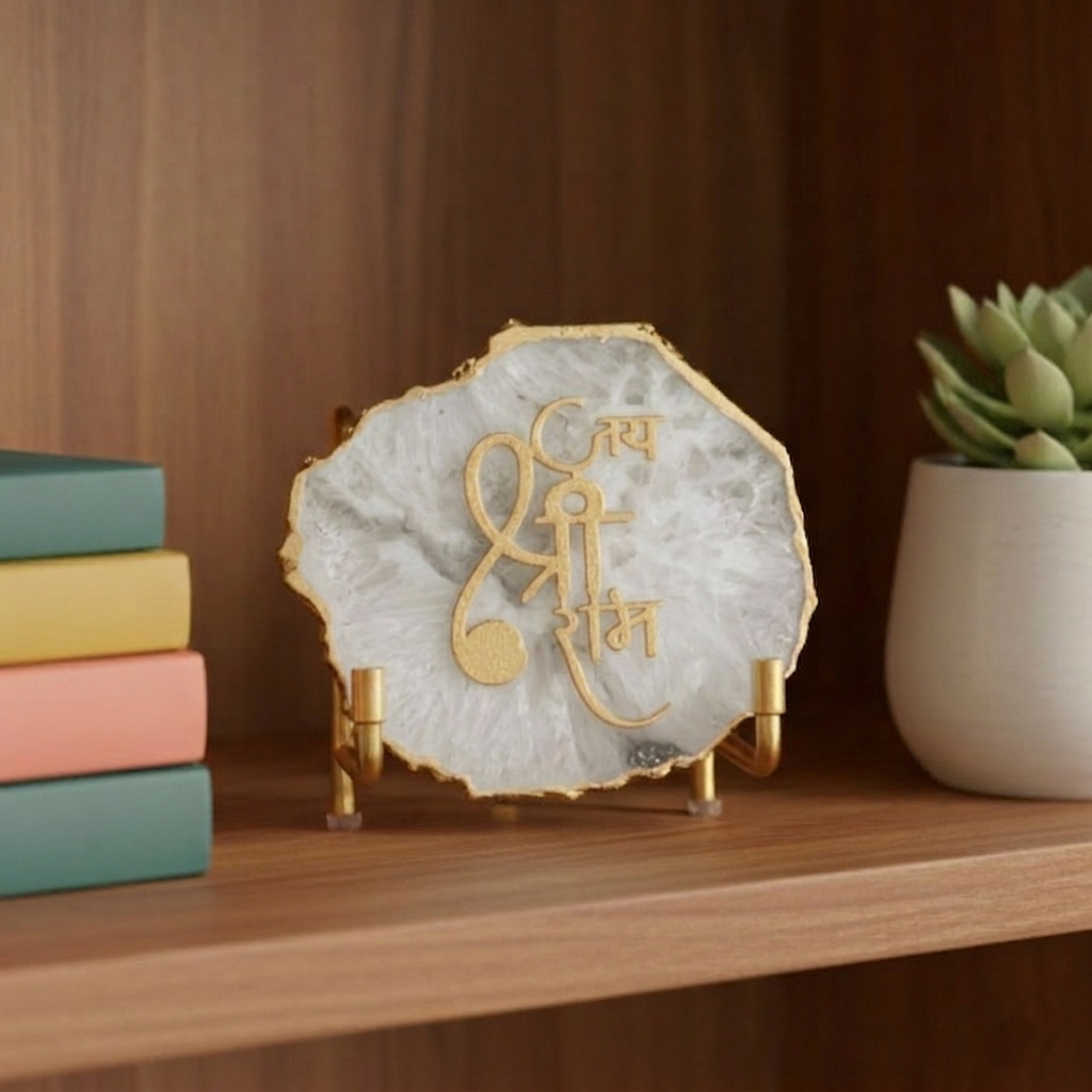 Jai Shree Ram -  White Agate Metal Stand