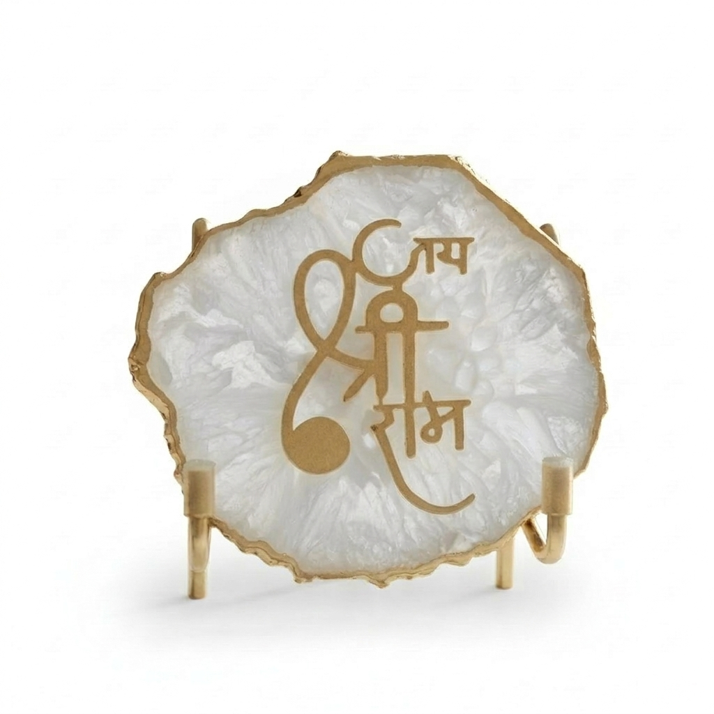 Jai Shree Ram -  White Agate Metal Stand