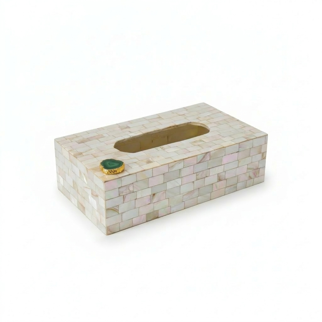 Green Agate with  Mother of Pearl Tissue Box Holder