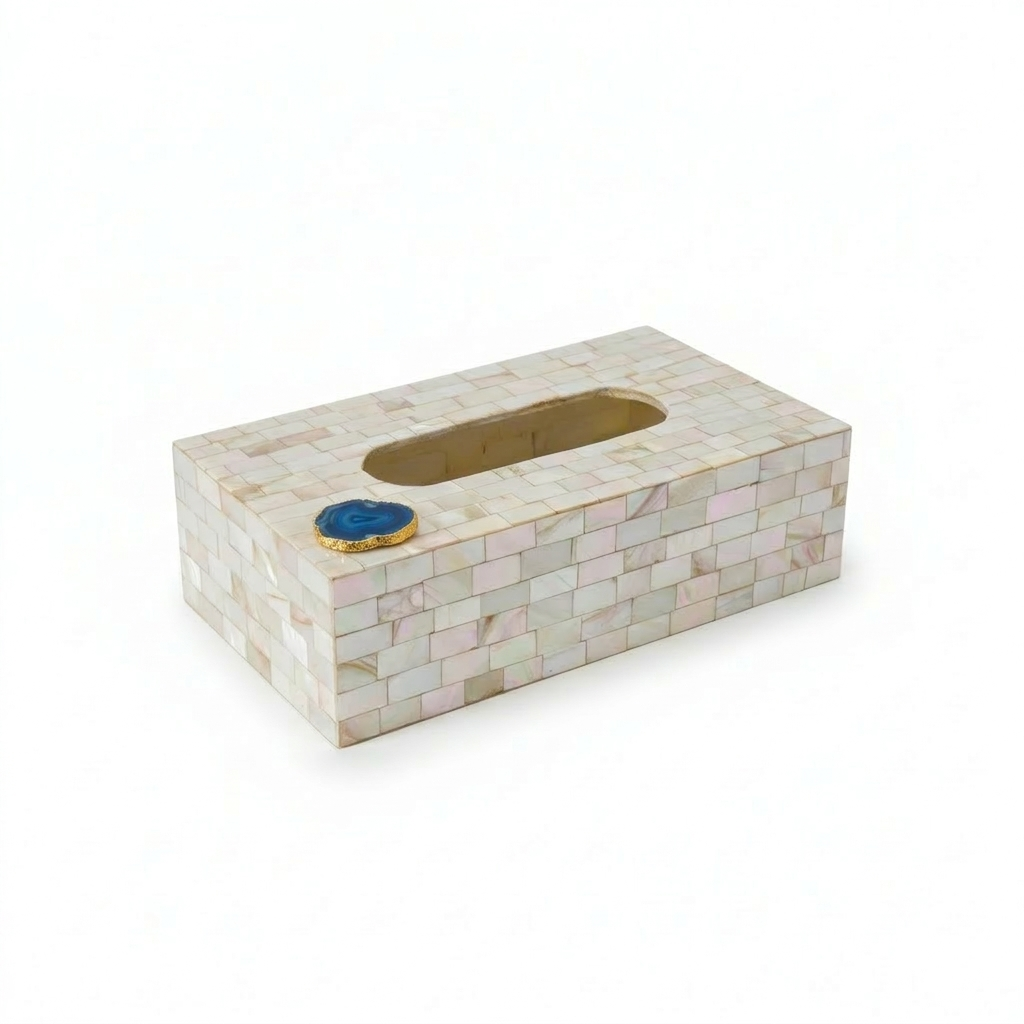 Blue Agate with  Mother of Pearl Tissue Box Holder