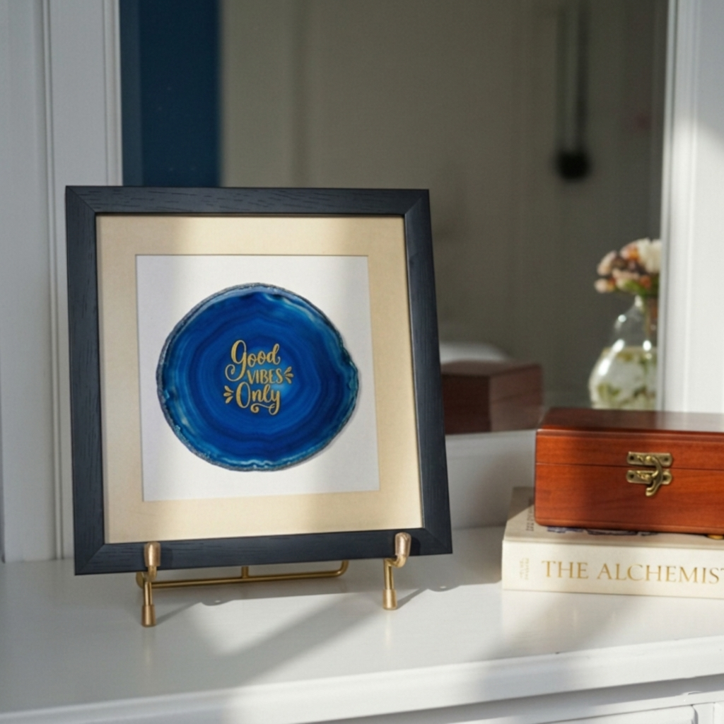 Good Vibes Only Blue Agate Framed Art
