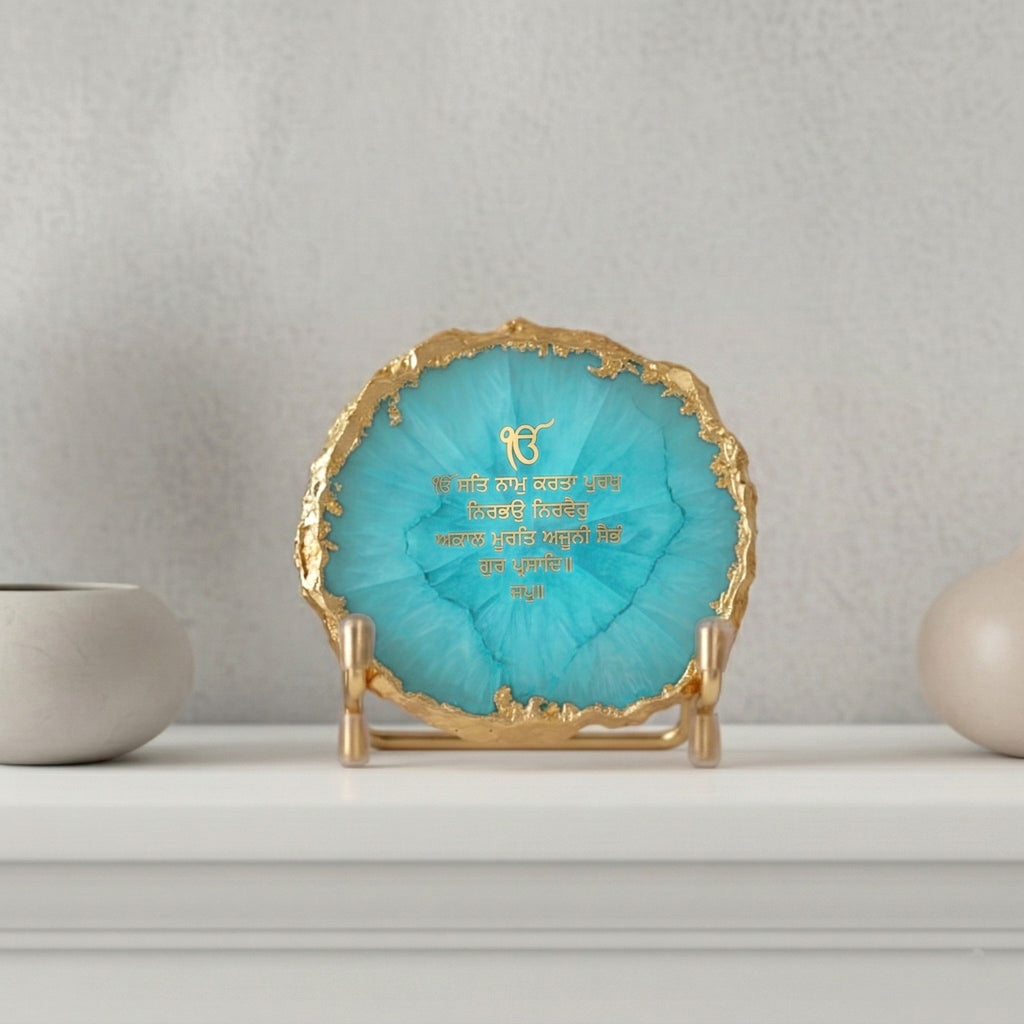 Ik Onkar Mantra Turquoise Agate Metal Showpeice