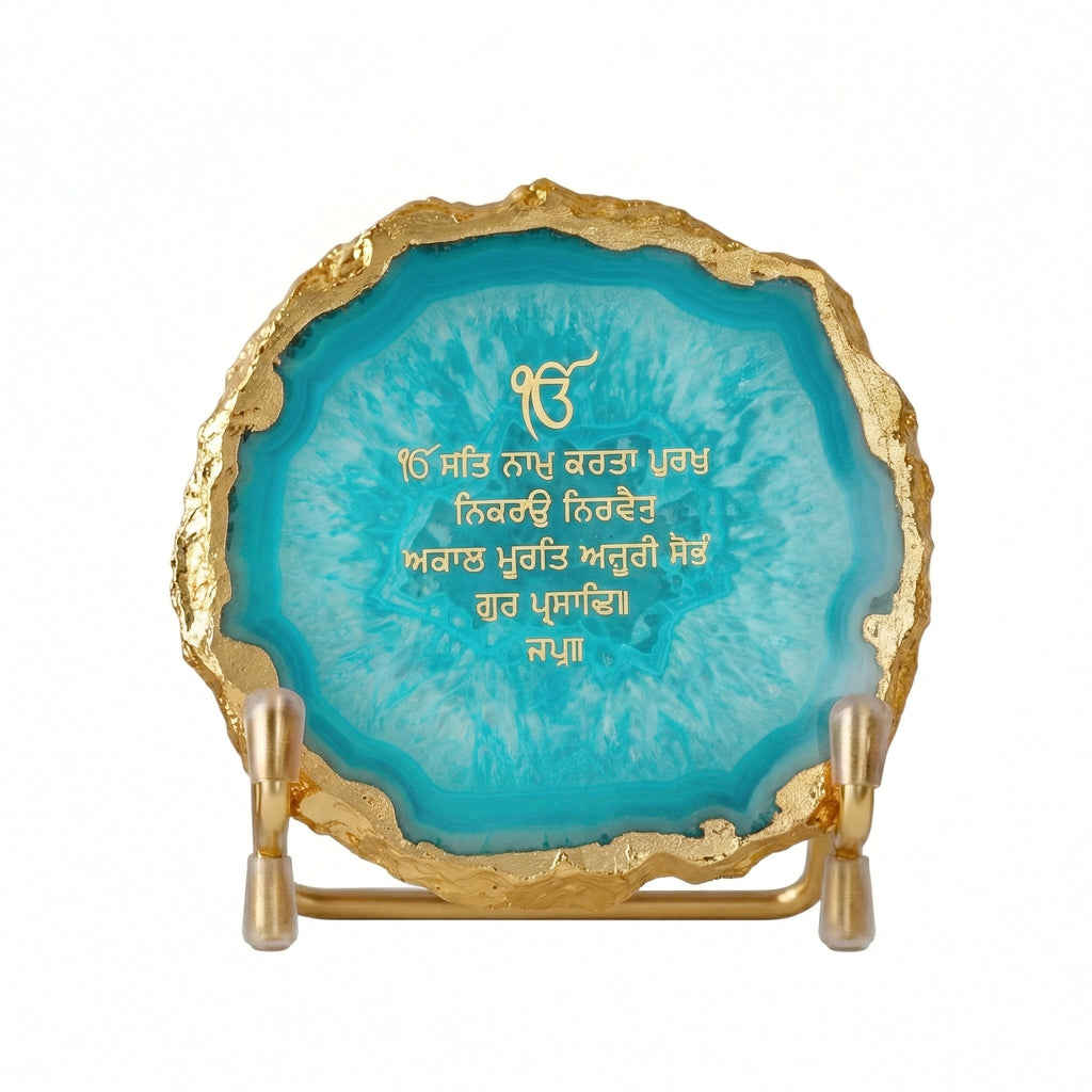 Ik Onkar Mantra Turquoise Agate Metal Showpeice