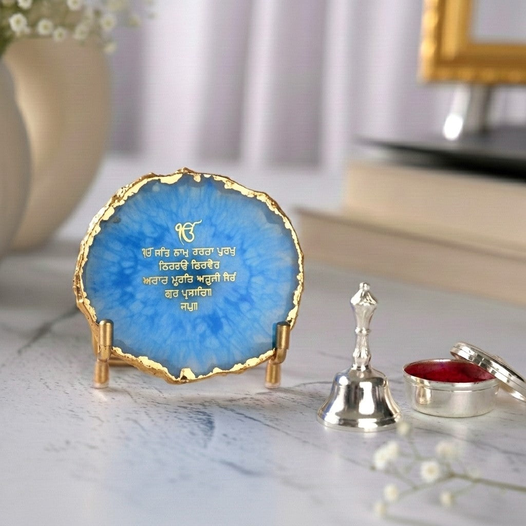 Ik Onkar Mantra Blue Agate Metal Showpeice