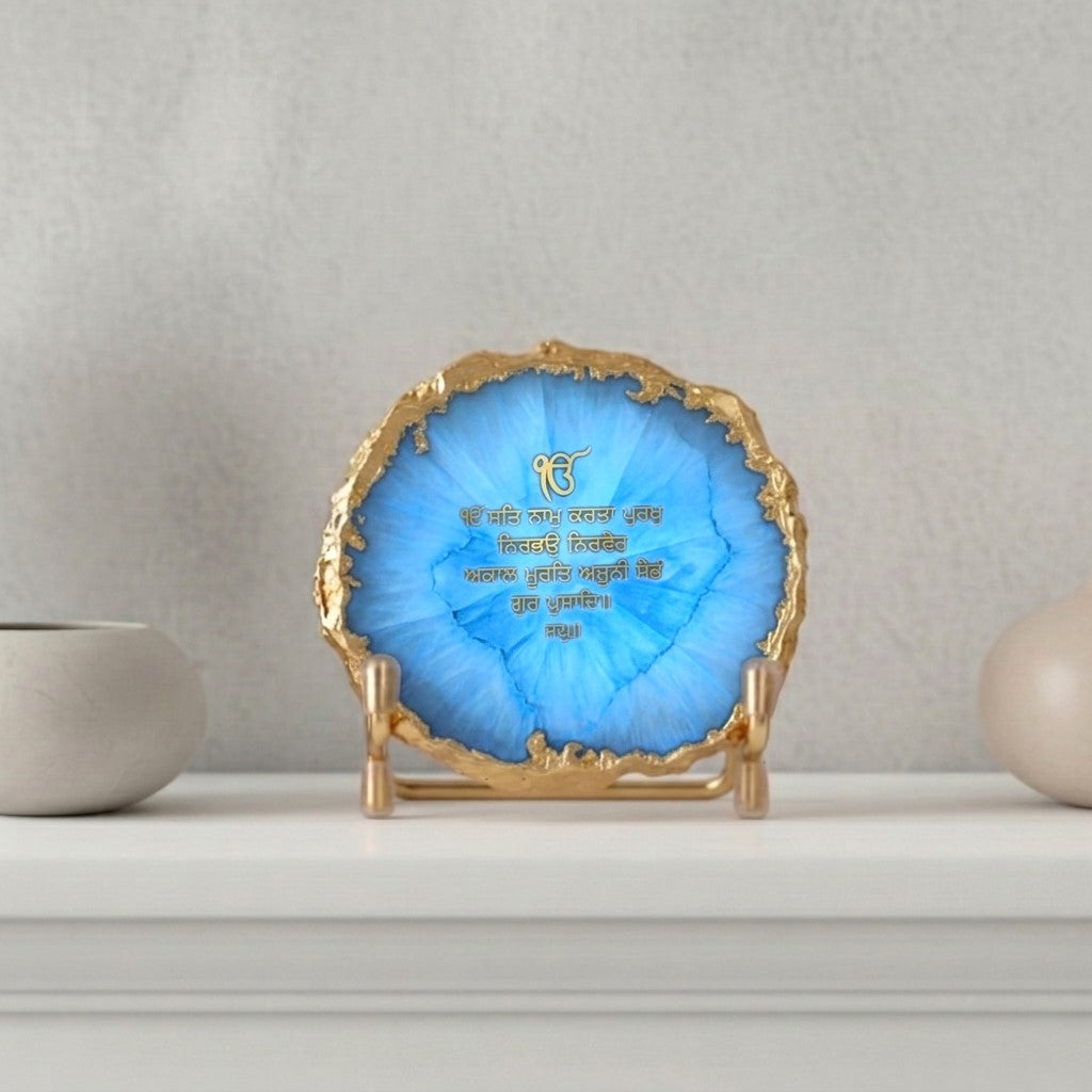 Ik Onkar Mantra Blue Agate Metal Showpeice